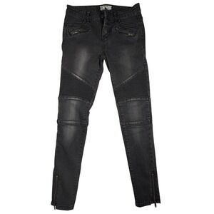 Free People‎ Black Moto Skinny Jeans Zip Ankle Stretch Size 26